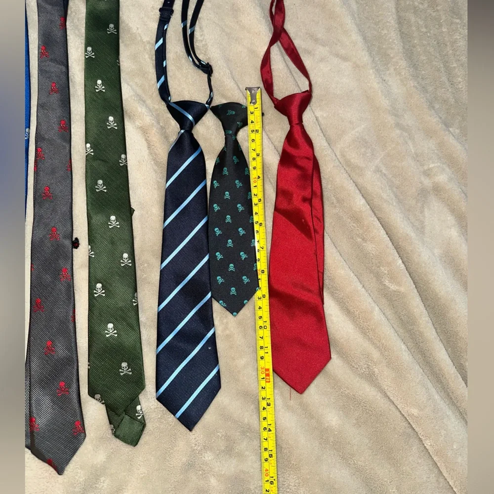 13 youth kids ties clip on, regular skulls gray, black blue red green teal